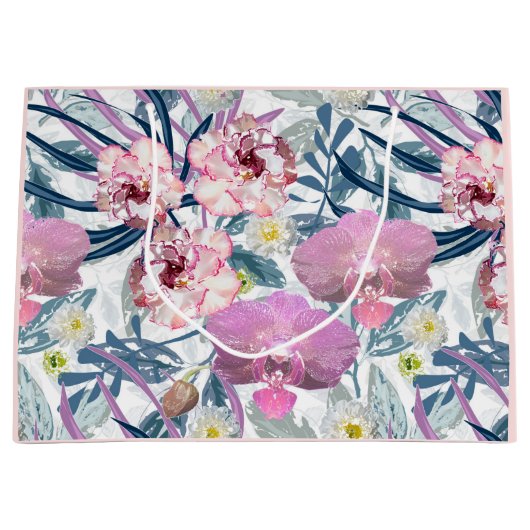 Roze bloemen en orchidee groot cadeauzakje (Voorkant)