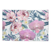 Roze bloemen en orchidee kussensloop (Achterkant)