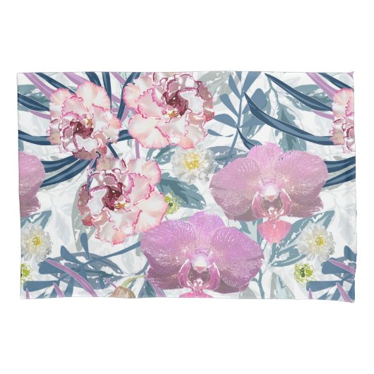 Roze bloemen en orchidee kussensloop (Voorkant)