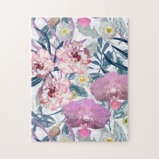 Roze bloemen en orchidee legpuzzel (Verticaal)