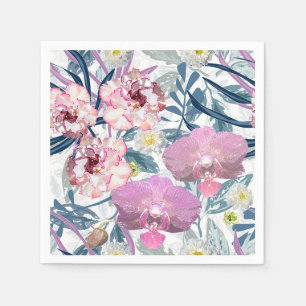 Roze bloemen en orchidee servet