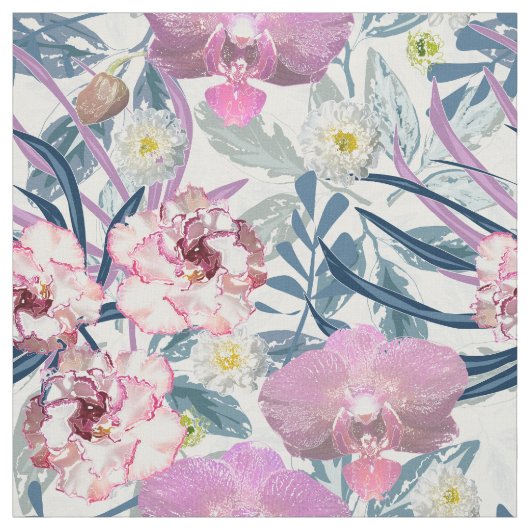 Roze bloemen en orchidee stof (Swatch)