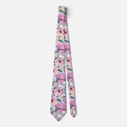 Roze bloemen en orchidee stropdas (Voorkant)