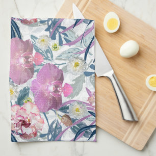 Roze bloemen en orchidee theedoek