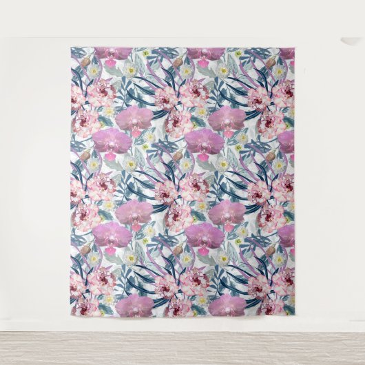 Roze bloemen en orchidee. wandkleed (Voorkant)