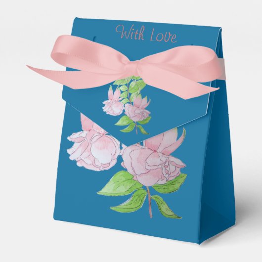 Roze bloemen en originele schilderkunst met blad bedankdoosjes (Voorkant Zijde)