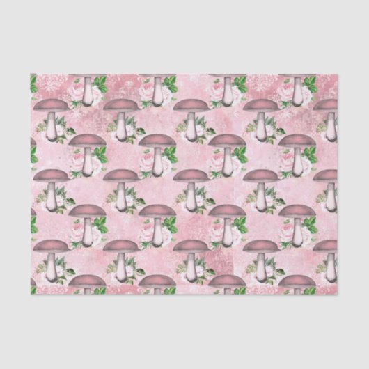  roze bloemen en paddenstoelen tissuepapier (Voorkant)