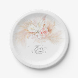 Roze Bloemen en Pampas Gras Bruidsdouche Papieren Bordje