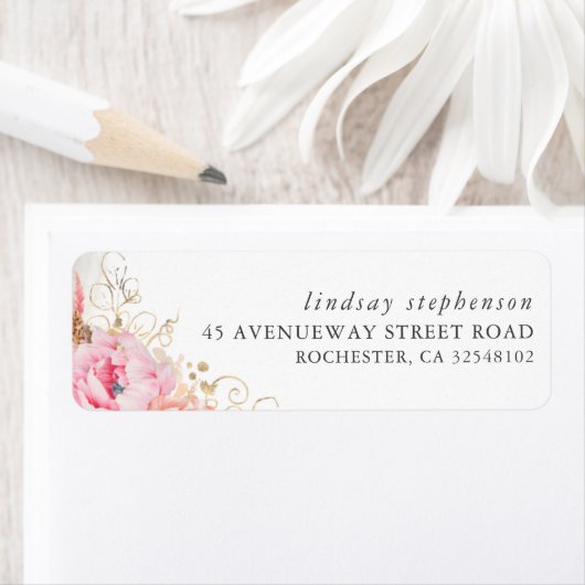 Roze Bloemen en Pampas Gras Vallen Etiket (Insitu)