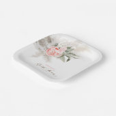 Roze bloemen en Pampas Grass Boho Vrijgezellenfees Papieren Bordje (Gebogen)