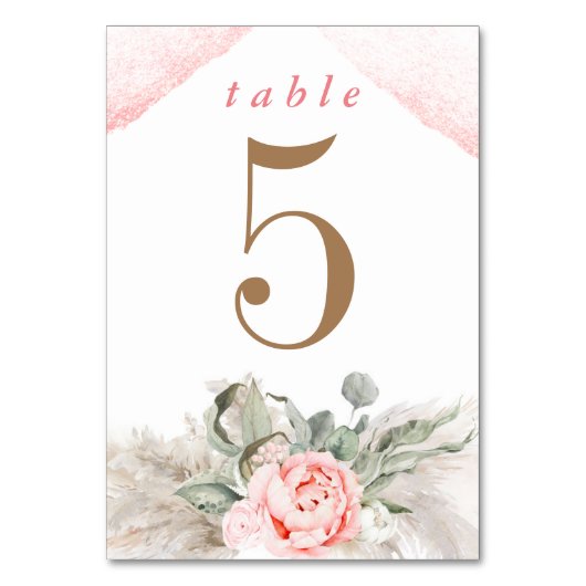 Roze bloemen en Pampas Grass Elegant Kaart (Voorkant)