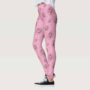 roze bloemen en petroleumetiket leggings
