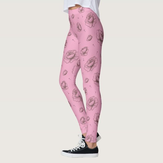 roze bloemen en petroleumetiket leggings (Links)