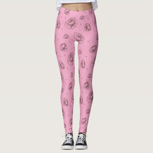 roze bloemen en petroleumetiket leggings (Voorkant)