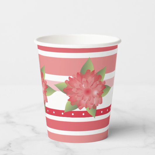 Roze bloemen en polka stippen papieren bekers (Achterkant)