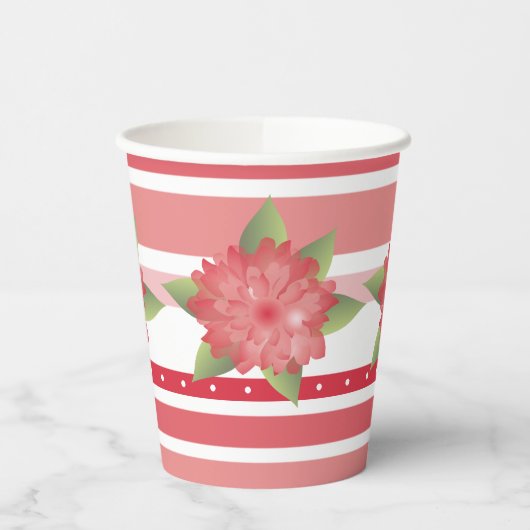 Roze bloemen en polka stippen papieren bekers (Links)