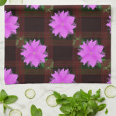 Roze bloemen en rode cellen. Keukenhanddoeken (Gevouwen)