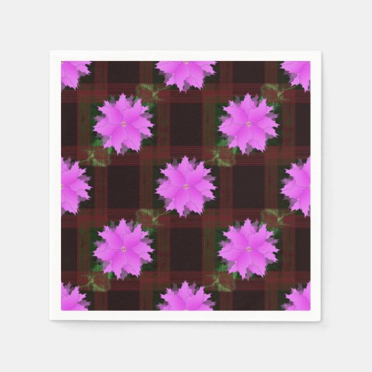 Roze bloemen en rode cellen. Papier Napkin Servet (Voorkant)
