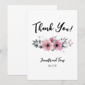 Roze Bloemen en Roos Huwelijk Dank Je Kaart (Voorkant / Achterkant)