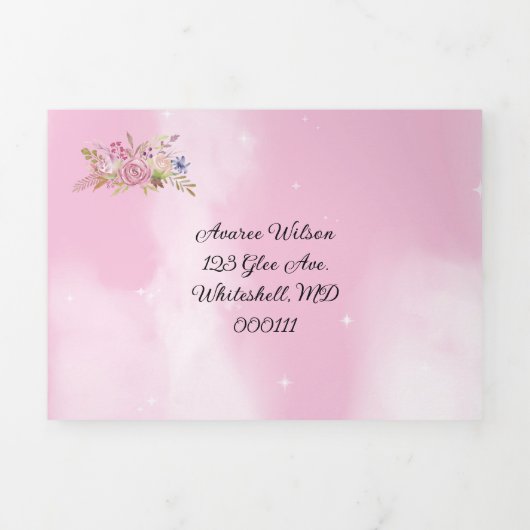 Roze bloemen en roze sterrenhemel drieluik uitnodiging (Cover)