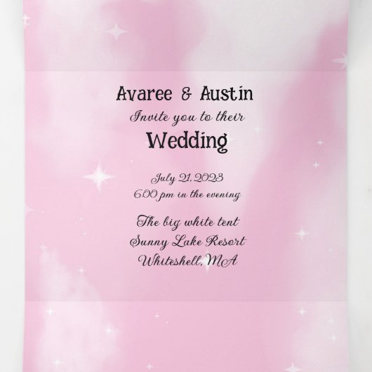 Roze bloemen en roze sterrenhemel drieluik uitnodiging (Binnenkant midden)