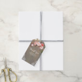 Roze Bloemen en Rustieke Houten Huwelijk Cadeaulabel (Met Touw)