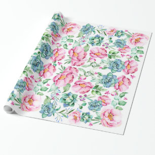 roze bloemen en sacharose botanische waterverf cadeaupapier