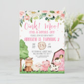 Roze Bloemen en Schuur Boerderij Verjaardagsuitnod Kaart (Staand voorkant)