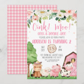 Roze Bloemen en Schuur Boerderij Verjaardagsuitnod Kaart (Voorkant / Achterkant)