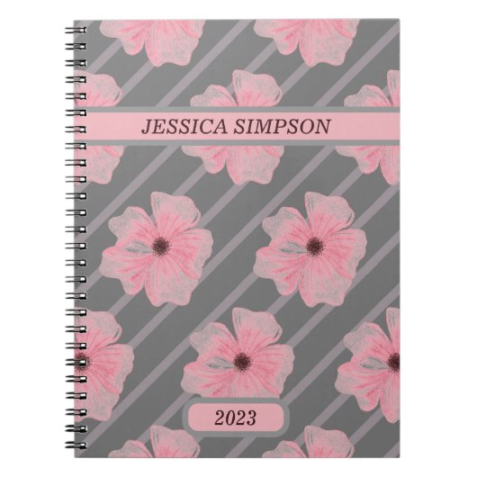 Roze bloemen en speciale strips voor Notitieboek (Voorkant)