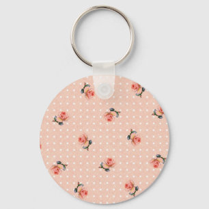 Roze bloemen en stippen vintage sleutelhanger