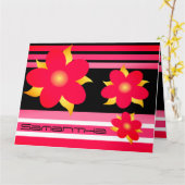 Roze bloemen en streep kaart (Gele Bloem)