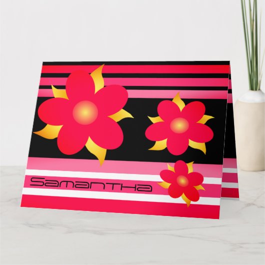 Roze bloemen en streep kaart (Voorkant)