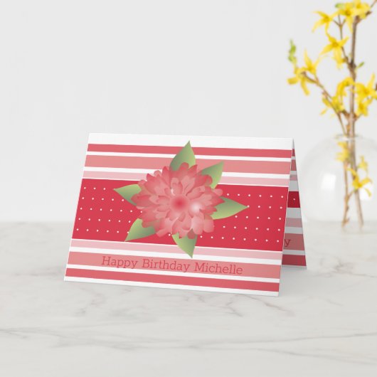 Roze bloemen en streep kaart (Gele Bloem)