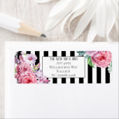 Roze Bloemen en Streep Retouradres Etiket (Insitu)