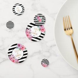 Roze Bloemen en Streep Viering Confetti