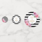 Roze Bloemen en Streep Viering Confetti (Voorkanten)