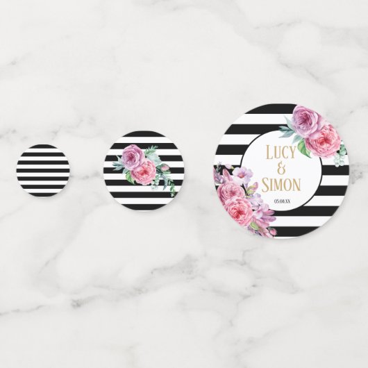 Roze Bloemen en Streep Viering Confetti (Achterkanten)