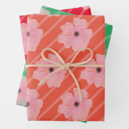 Roze Bloemen En Strepen Inpakpapier Vellen