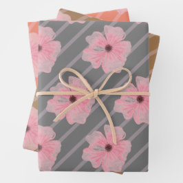 Roze Bloemen En Strepen Inpakpapier Vellen