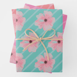 Roze Bloemen En Strepen Inpakpapier Vellen