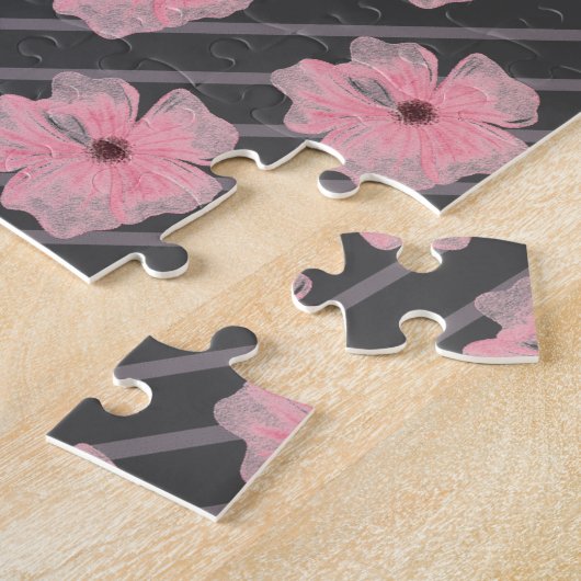 Roze Bloemen En Strepen Legpuzzel (Zijkant)