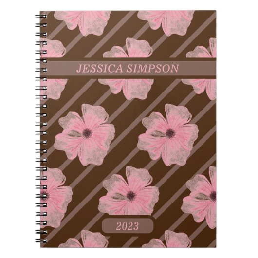 Roze Bloemen En Strepen Persoonlijk Notebook Notitieboek (Voorkant)