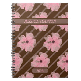 Roze Bloemen En Strepen Persoonlijk Notitieboek