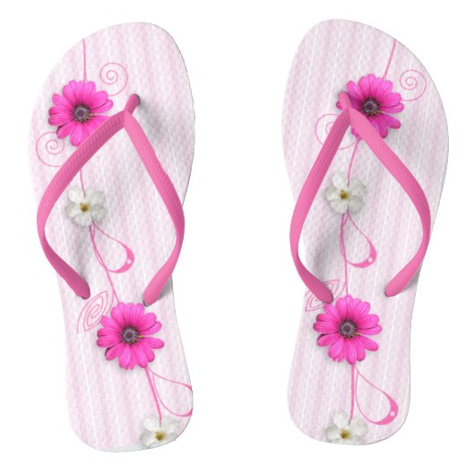 Roze bloemen en strepen Teenslippers (Voetbed)