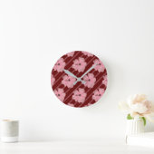 Roze Bloemen En Strepen Wandklok (Huis)