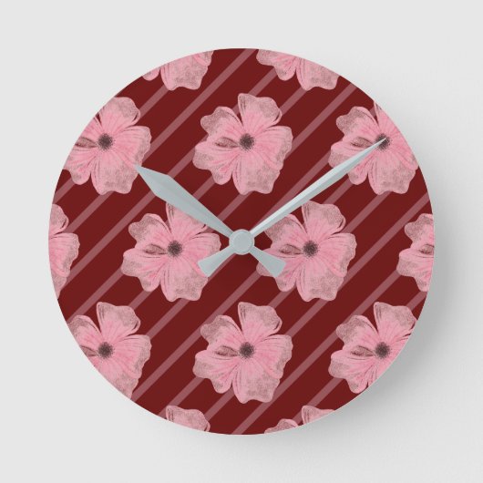 Roze Bloemen En Strepen Wandklok (Voorkant)
