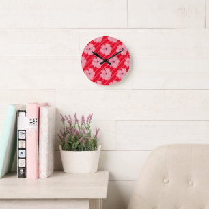 Roze Bloemen En Strepen Wandklok