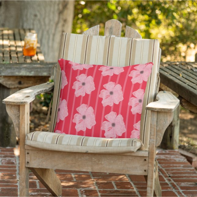 Roze Bloemen En Strepen Worp Kussen (Stoel)