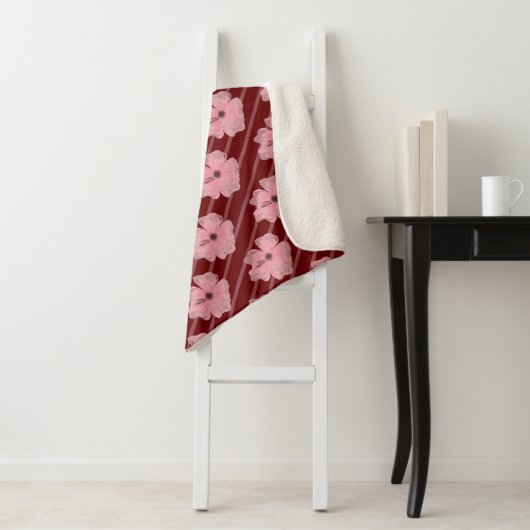 Roze bloemen en stripes Sherpa Blanket Deken (In situ)